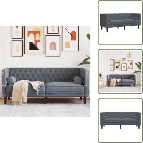 Sofá de madera - vidaXL Sofá Chesterfield 2 plazas con cojines terciopelo gris oscuro - Sofá de espuma