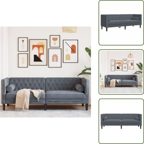 Sofá de madera - vidaXL Sofá Chesterfield 3 plazas con cojines terciopelo gris oscuro - Sofá de sala