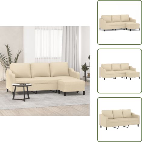 Sofá de madera - vidaXL Sofá de 3 plazas con taburete de tela crema 180 cm - Sofá con reposapiés