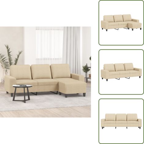 Sofá de madera - vidaXL Sofá de 3 plazas con taburete de tela crema 180 cm - Sofá con reposapiés