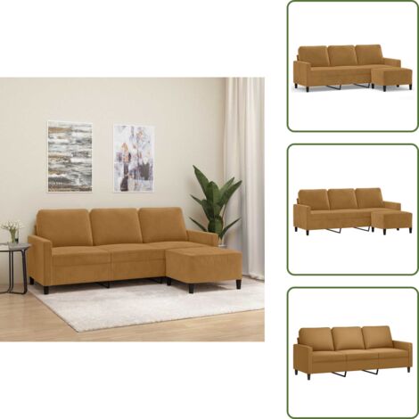 Sofá de madera - vidaXL Sofá de 3 plazas con taburete de terciopelo marrón 180 cm - Sofá moderno
