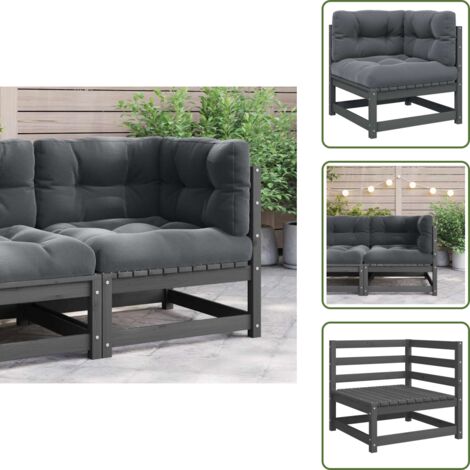 Sofá de madera - vidaXL Sofá de esquina de jardín cojines gris antracita madera pino - Sofá modular