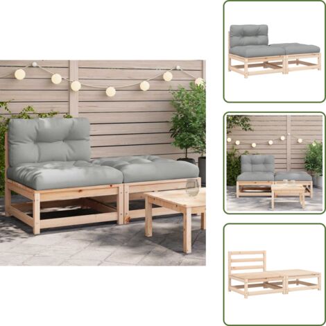 Sofá de madera - vidaXL Sofá de jardín sin reposabrazos con cojines y reposapiés - Sofá sin reposabrazos