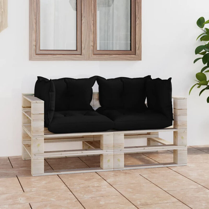 

Sofa de pales de 2 plazas para jardin con cojines madera pino