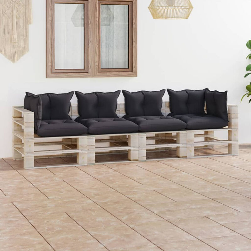 

Sofa de pales de 4 plazas para jardin con cojines madera pino