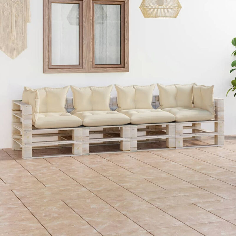 

Sofa de pales de 4 plazas para jardin con cojines madera pino