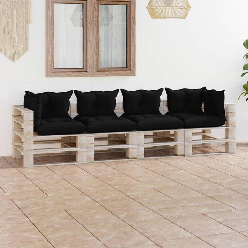 

Sofa de pales de 4 plazas para jardin con cojines madera pino