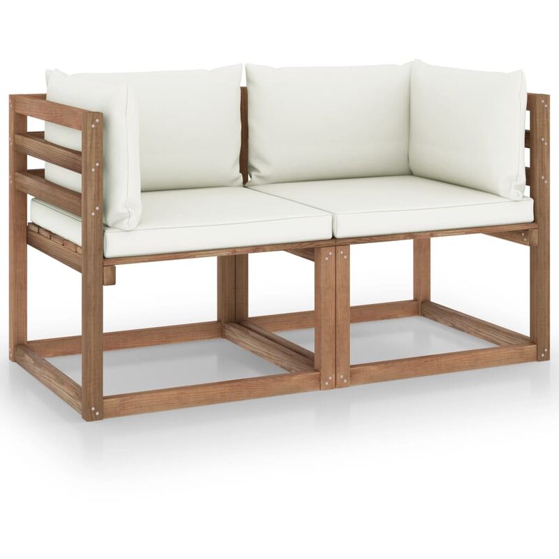 

Sofá de palés de jardín 2 plazas cojín crema blanco madera pino
