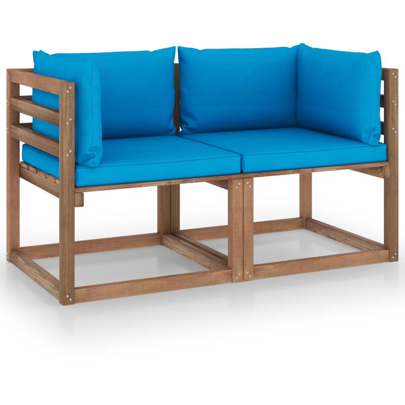 

Sofá de palés de jardín 2 plazas cojines azul claro madera pino