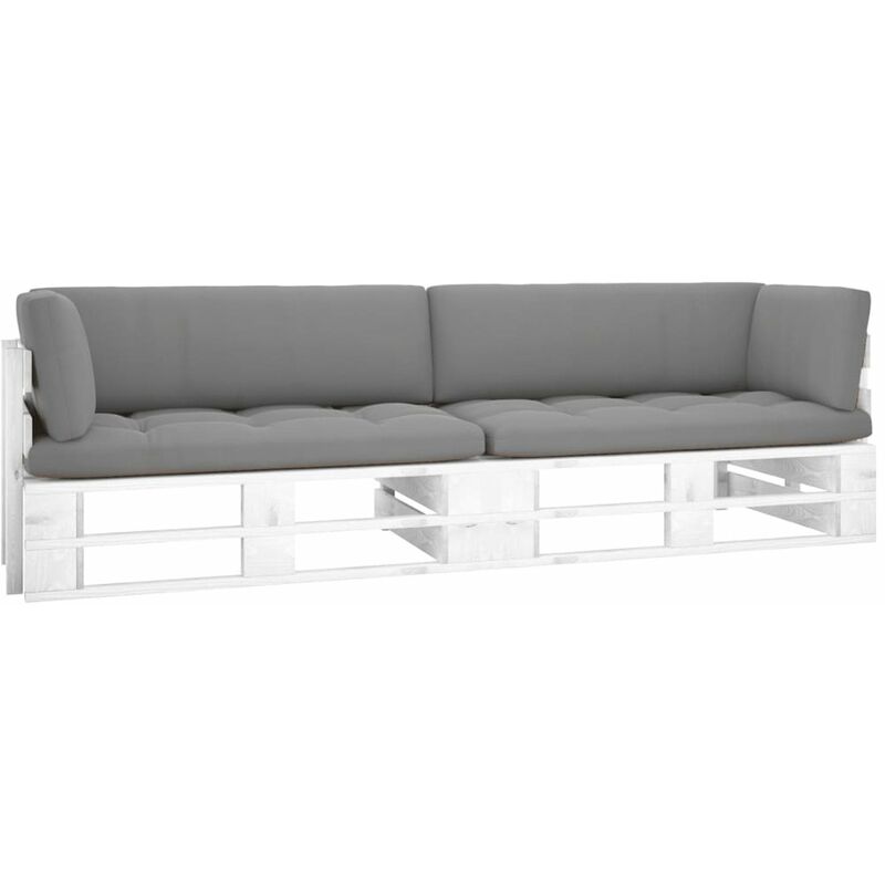 

Happyshopping - Sofa de palets 2 plazas cojines blanco madera pino impregnada