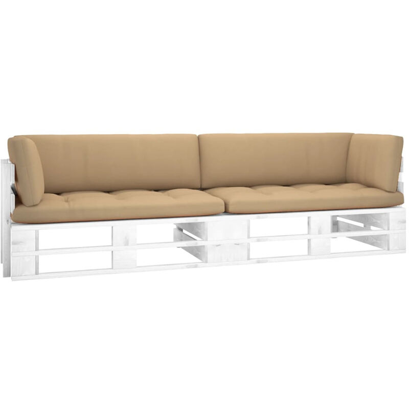 

Happyshopping - Sofa de palets 2 plazas cojines blanco madera pino impregnada