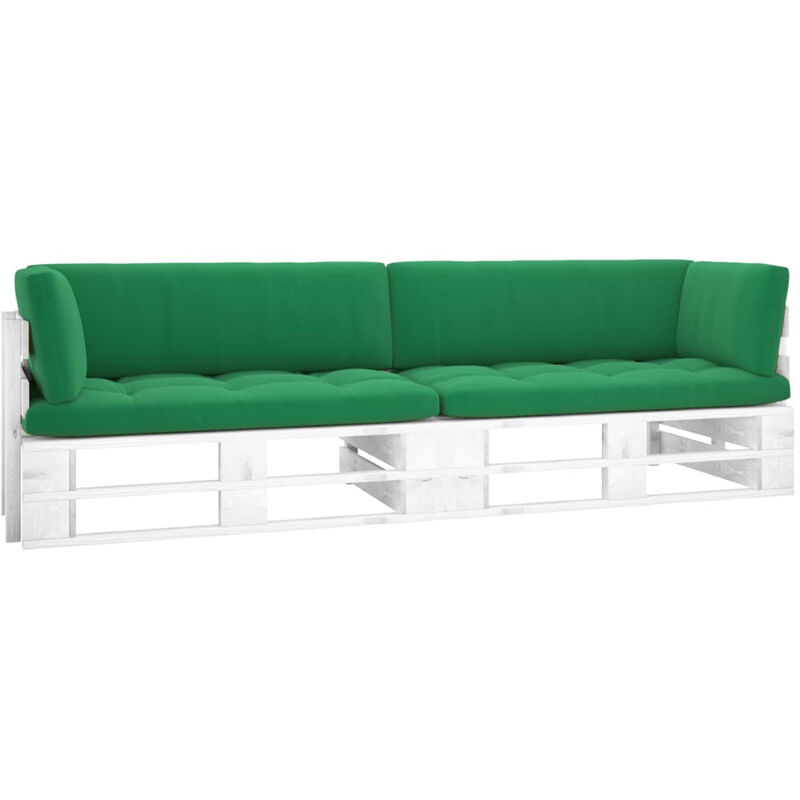 

Happyshopping - Sofa de palets 2 plazas cojines blanco madera pino impregnada