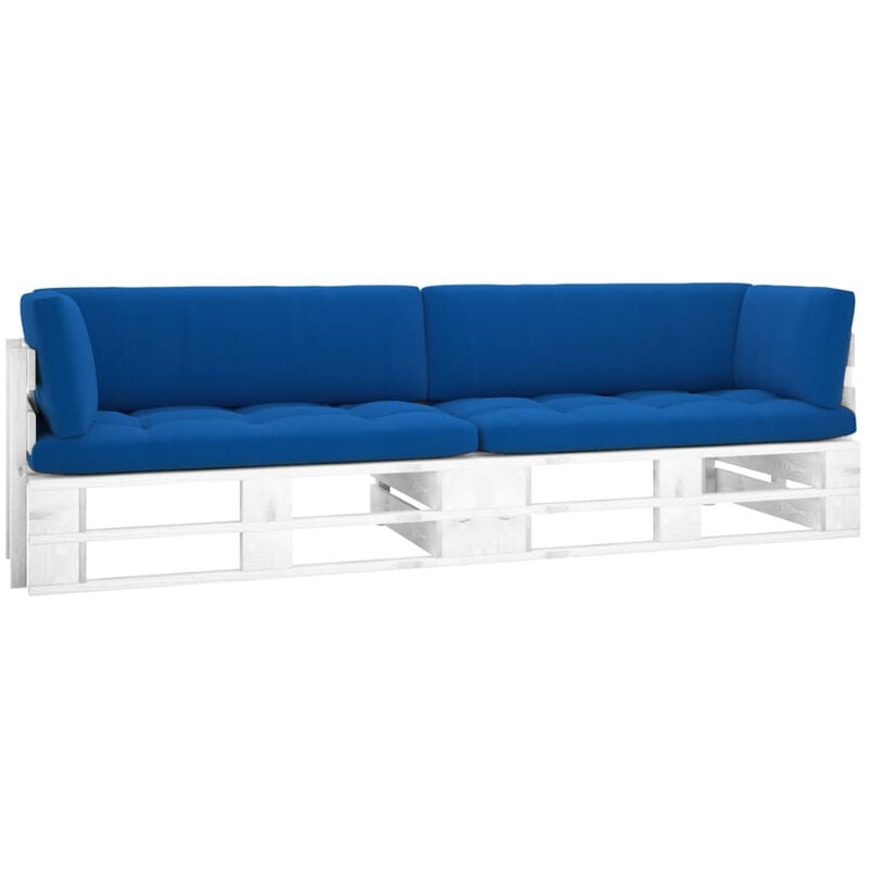 

Happyshopping - Sofa de palets 2 plazas cojines blanco madera pino impregnada