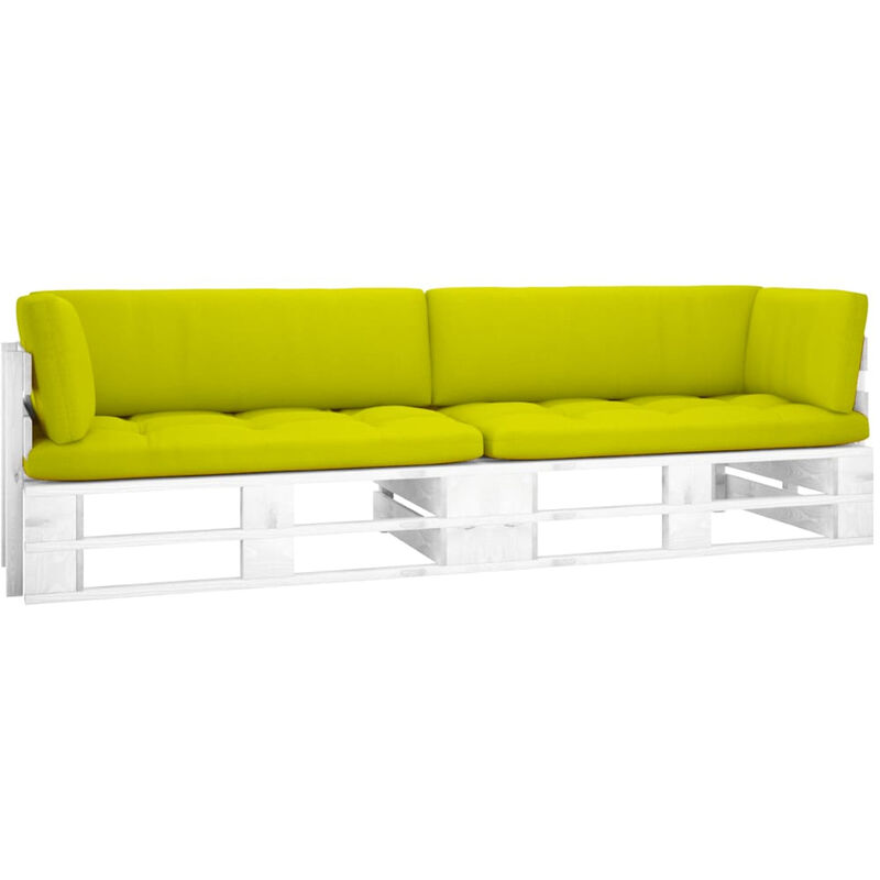 

Happyshopping - Sofa de palets 2 plazas cojines blanco madera pino impregnada
