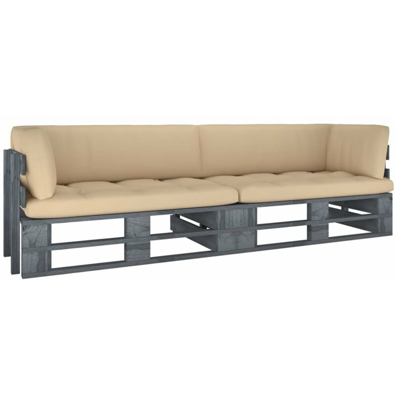 

Happyshopping - Sofa de palets 2 plazas cojines gris madera de pino impregnada