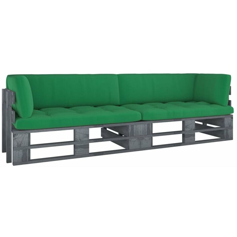 

Happyshopping - Sofa de palets 2 plazas cojines gris madera de pino impregnada