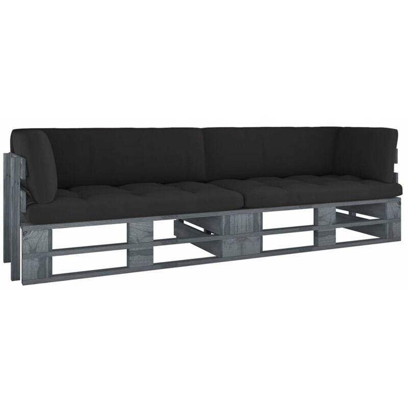 

Happyshopping - Sofa de palets 2 plazas cojines gris madera de pino impregnada
