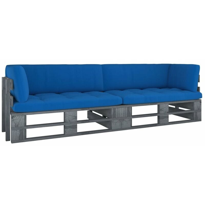 

Happyshopping - Sofa de palets 2 plazas cojines gris madera de pino impregnada