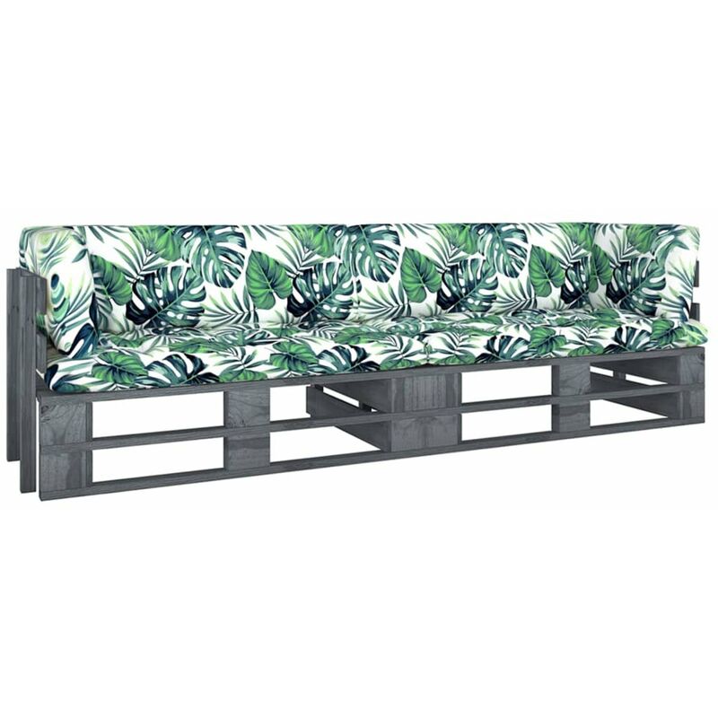 

Happyshopping - Sofa de palets 2 plazas cojines gris madera de pino impregnada