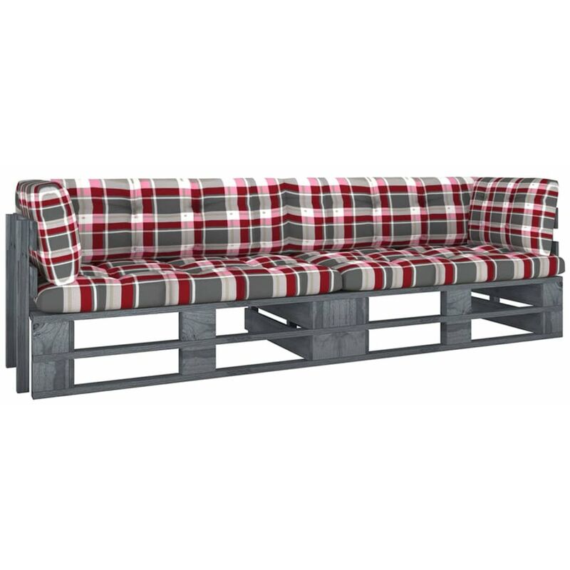 

Happyshopping - Sofa de palets 2 plazas cojines gris madera de pino impregnada