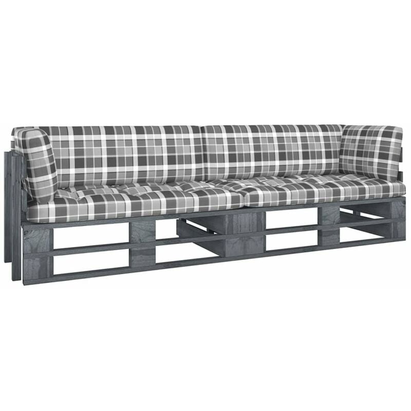 

Happyshopping - Sofa de palets 2 plazas cojines gris madera de pino impregnada