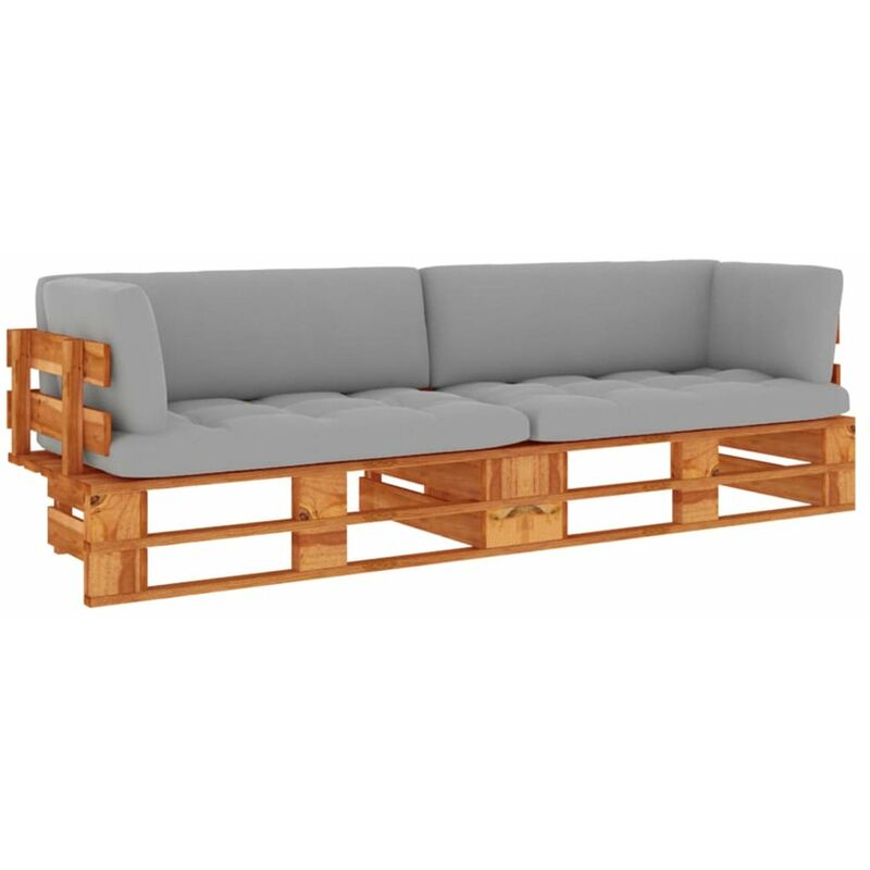 

Happyshopping - Sofa de palets 2 plazas cojines marron miel pino impregnada