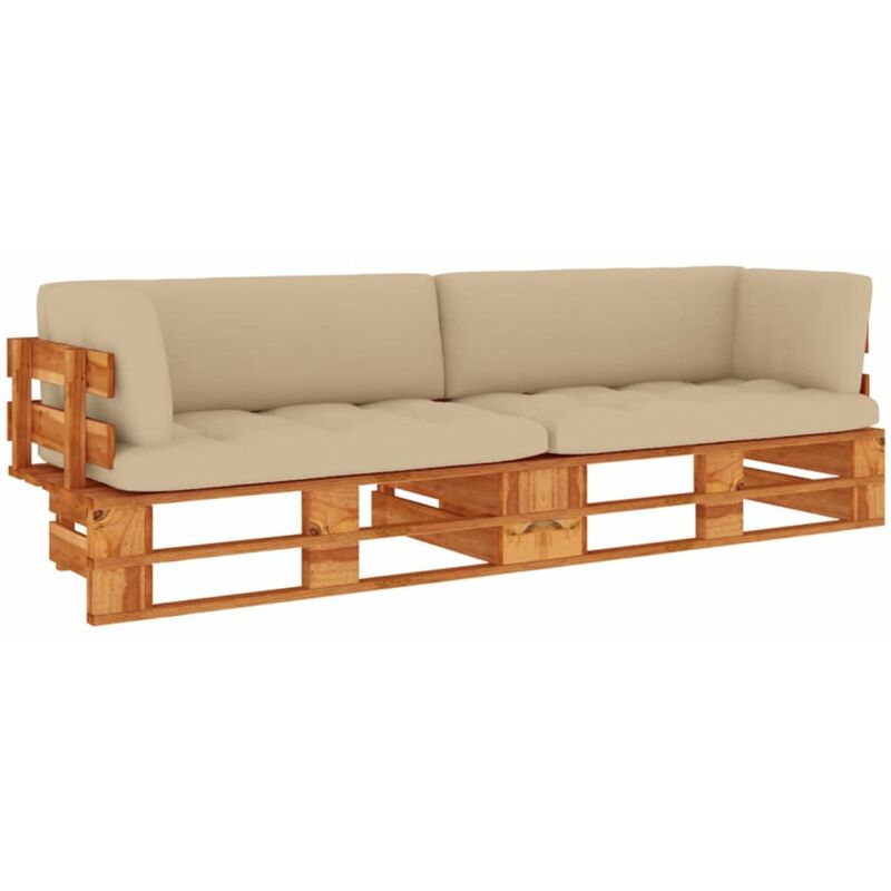 

Happyshopping - Sofa de palets 2 plazas cojines marron miel pino impregnada