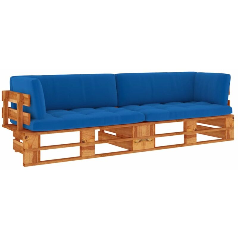 

Happyshopping - Sofa de palets 2 plazas cojines marron miel pino impregnada