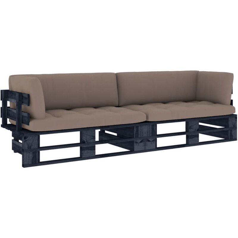 

Sofá de palets 2 plazas cojines negro madera pino impregnada