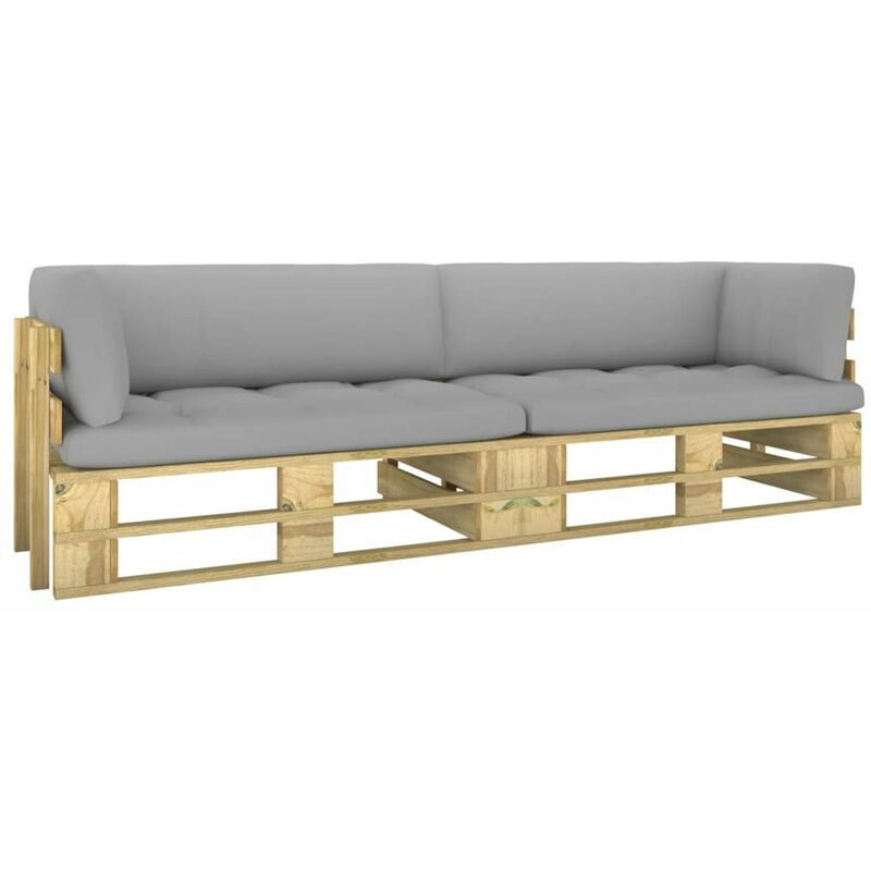 

Sofa de palets 2 plazas cojines verde madera de pino impregnada