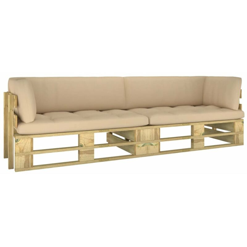 

Sofa de palets 2 plazas cojines verde madera de pino impregnada