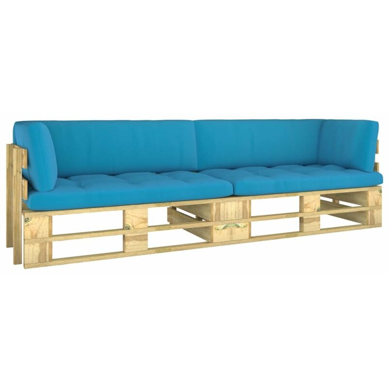 

Sofa de palets 2 plazas cojines verde madera de pino impregnada