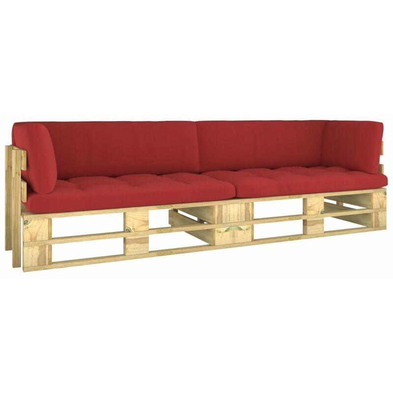 

Sofa de palets 2 plazas cojines verde madera de pino impregnada