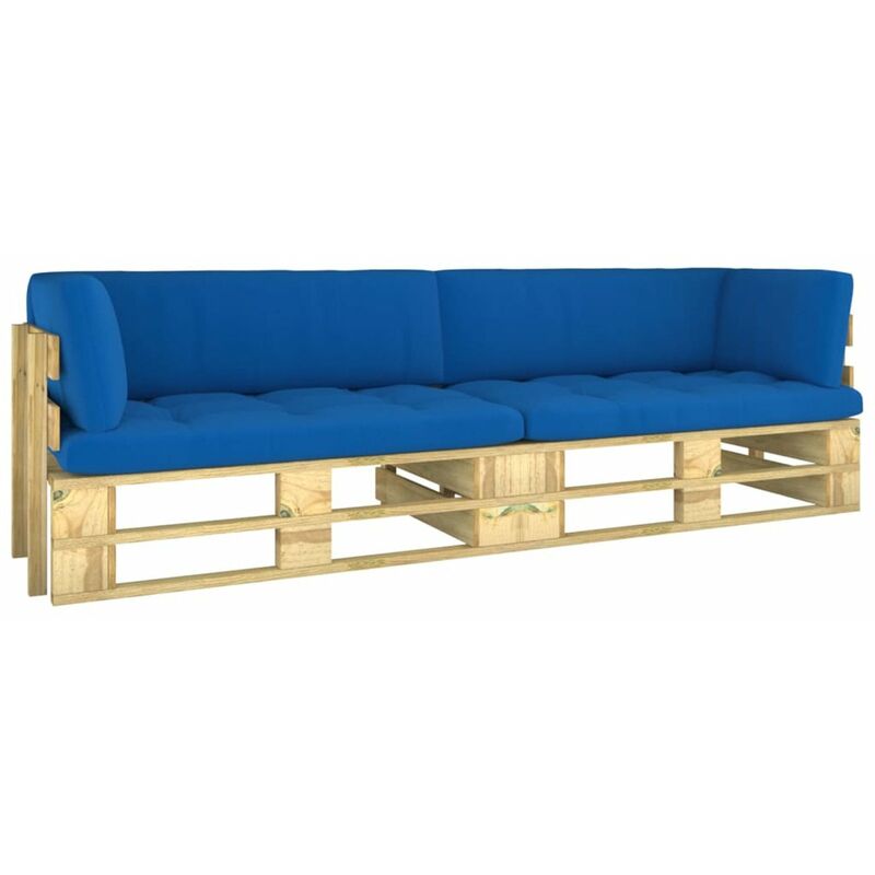 

Happyshopping - Sofa de palets 2 plazas cojines verde madera de pino impregnada