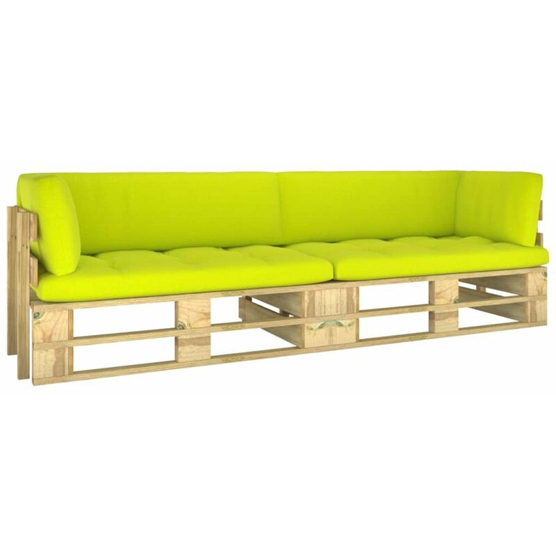 

Sofa de palets 2 plazas cojines verde madera de pino impregnada