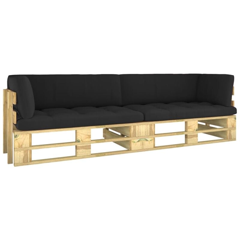 

Sofá de palets 2 plazas cojines verde madera de pino impregnada