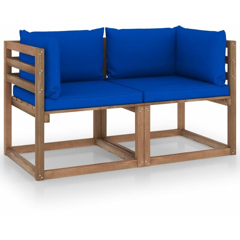 

Sofá de palets de jardín 2 plazas cojines azul madera de pino