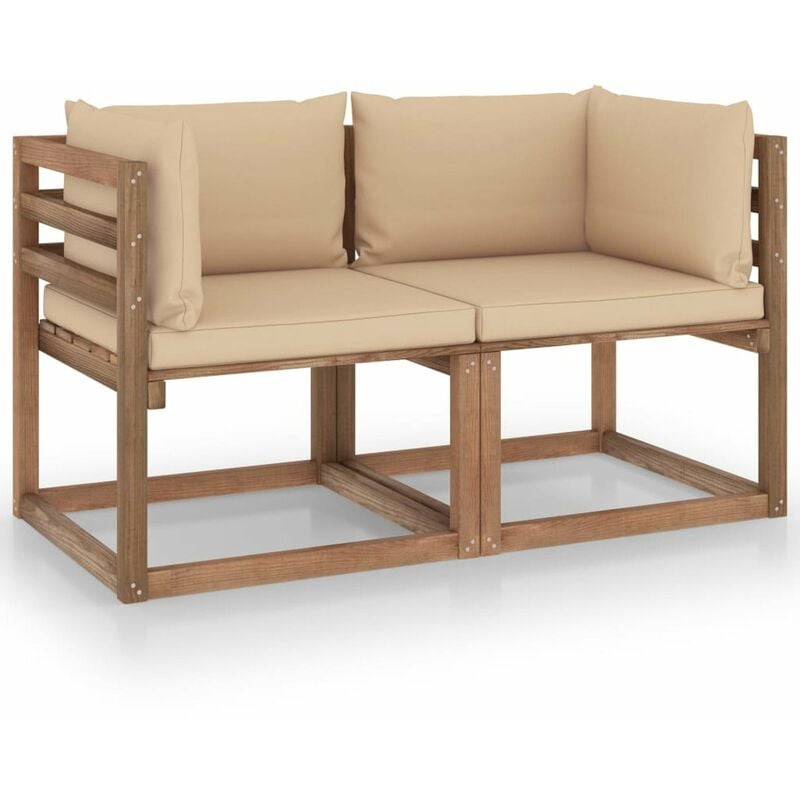 

Sofa de palets de jardin 2 plazas cojines beige madera de pino