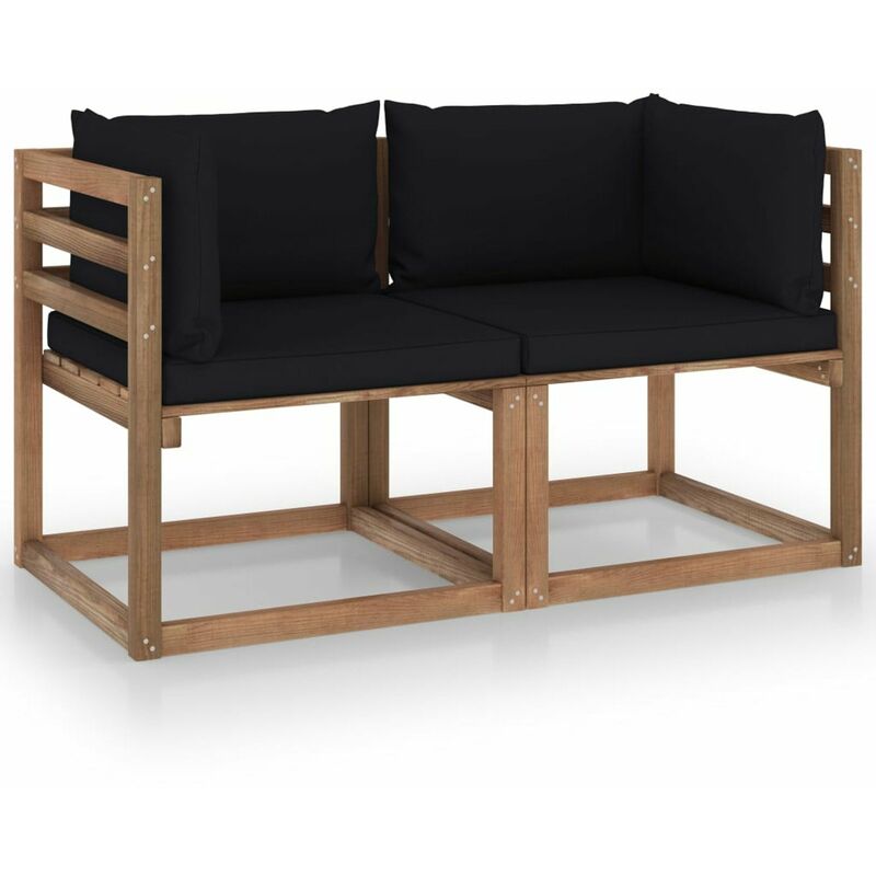 

Sofa de palets de jardin 2 plazas cojines negro madera de pino