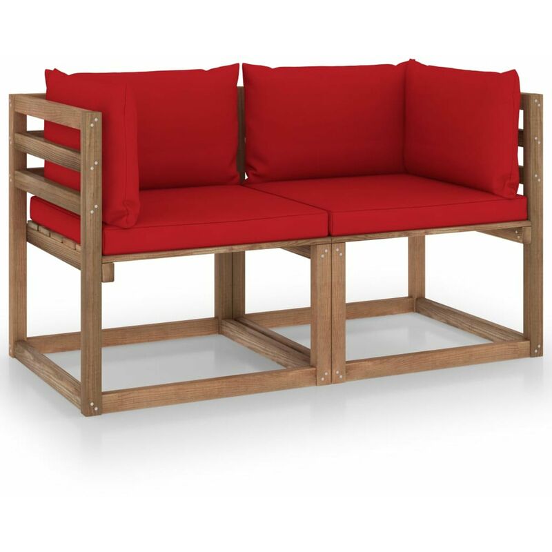 

Sofa de palets de jardin 2 plazas cojines rojo madera de pino