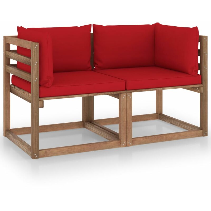 

Sofá de palets de jardín 2 plazas cojines rojo madera de pino