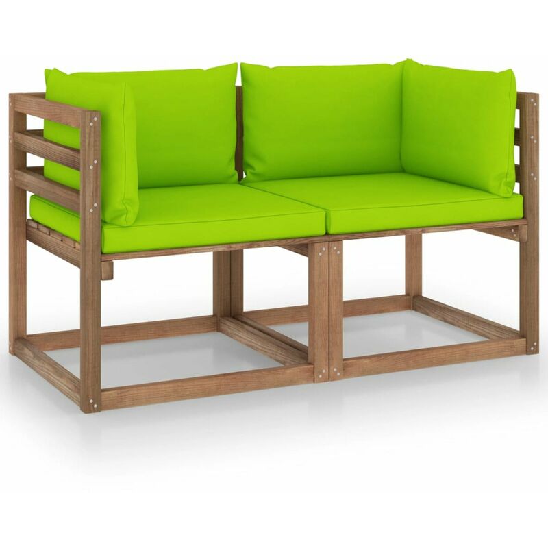 

Sofa de palets de jardin 2 plazas cojines verde brillante pino