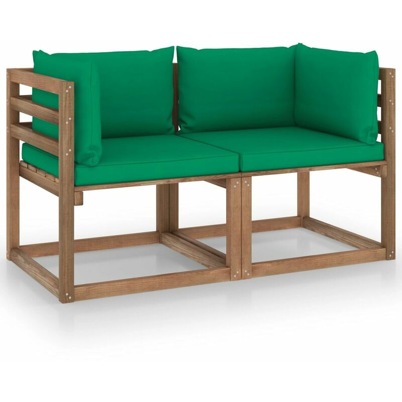 

Sofa de palets de jardin 2 plazas cojines verde madera de pino