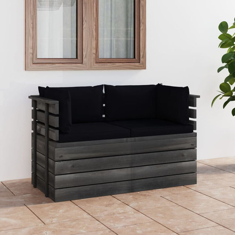 

Happyshopping - Sofa de palets de jardin 2 plazas y cojines madera maciza pino