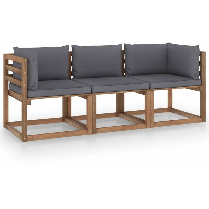 

Sofa de palets de jardin 3 plazas cojines antracita madera pino