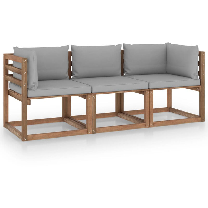 

Sofa de palets de jardin 3 plazas cojines gris madera de pino