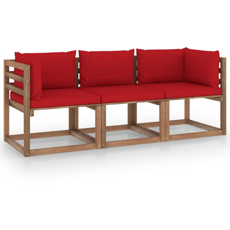 

Sofa de palets de jardin 3 plazas cojines rojo madera de pino