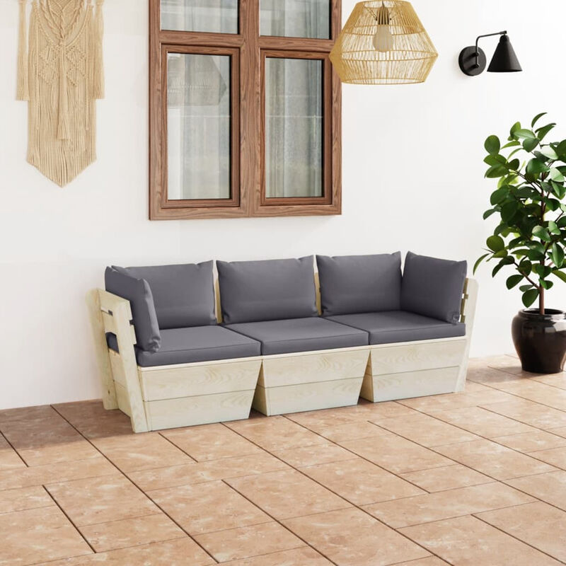 

Sofa de palets de jardin 3 plazas con cojines madera de abeto