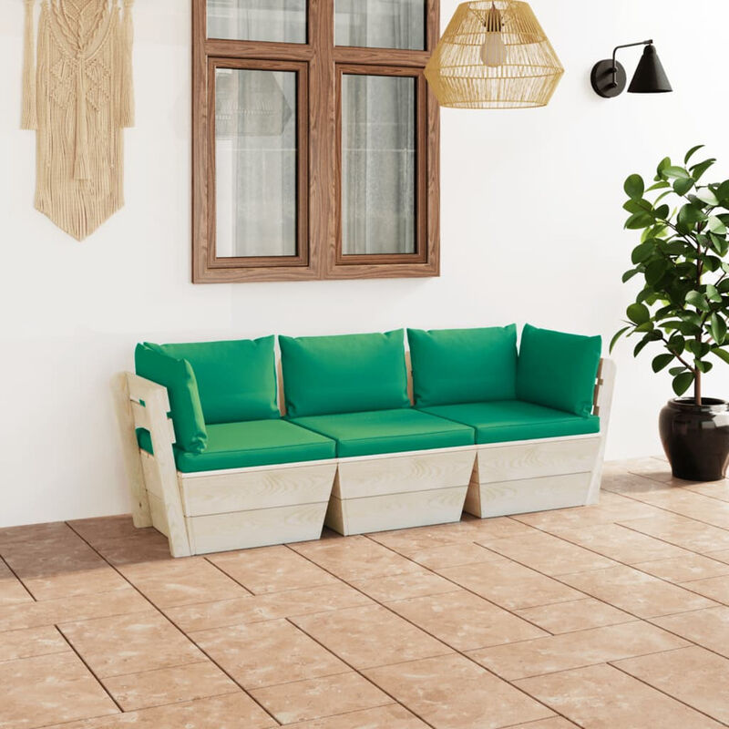 

Sofa de palets de jardin 3 plazas con cojines madera de abeto