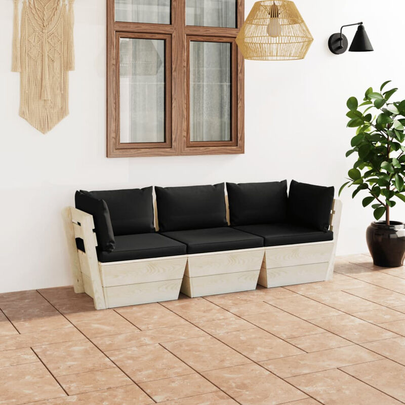 

Sofa de palets de jardin 3 plazas con cojines madera de abeto